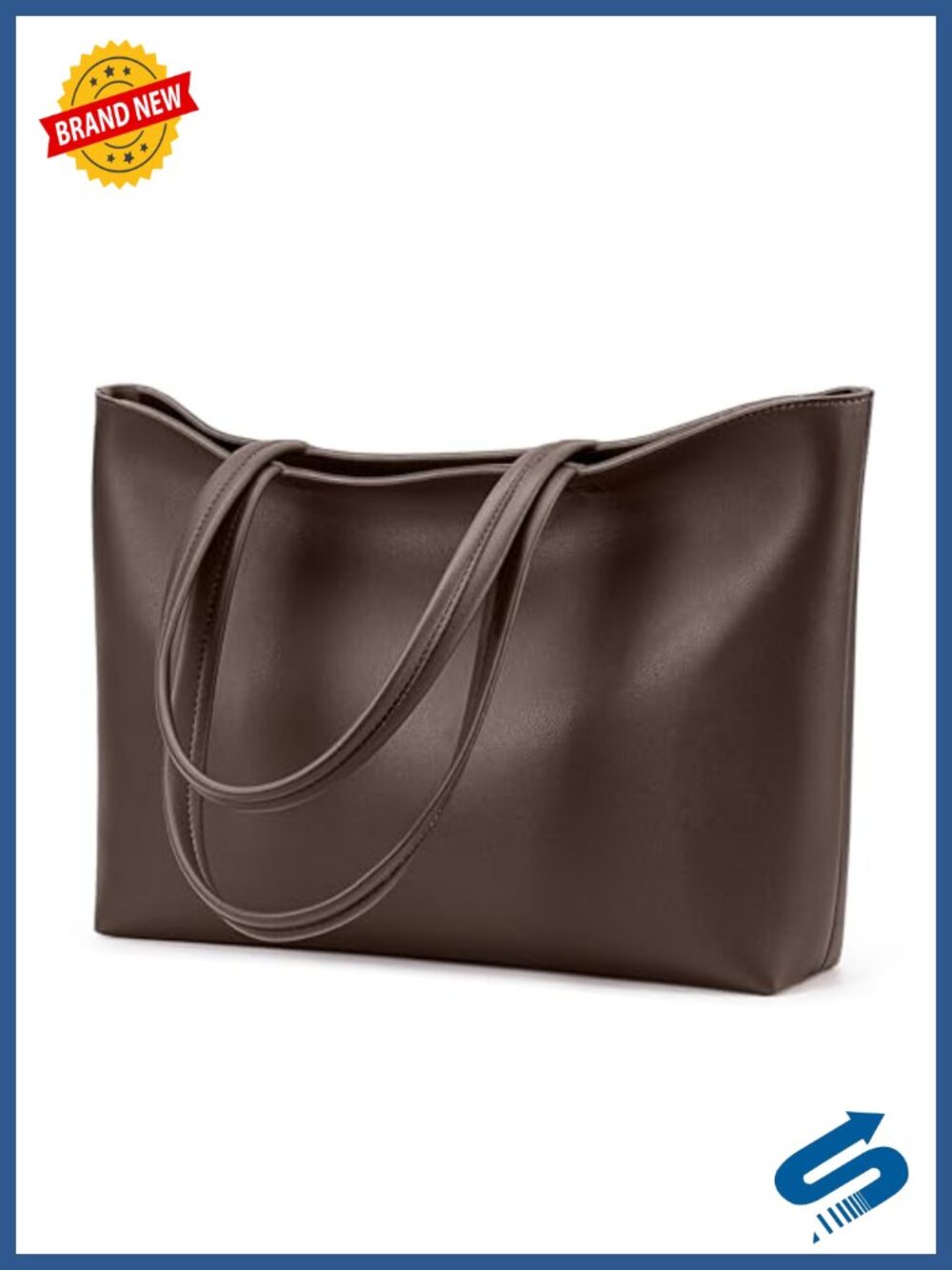 Vegan Leather Tote Bag Zipper Shoulder Satchel Fits 16" Laptop